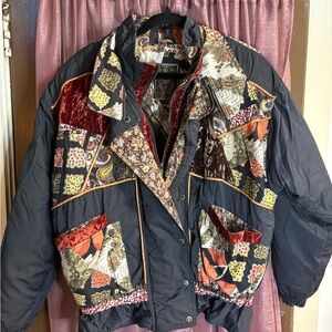 SOLD Vintage 80s Winlit 1969 Patchwork Puffer Jacket w/ Velvet Trim
